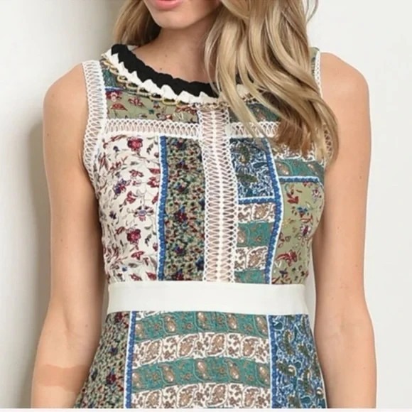 NWT La Diosa Patchwork Boho Maxi Dress Size S cottagecore Bohemian Boho Chic - Picture 9 of 12